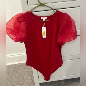 GB Girls Vibrant Red Puff Sleeve Bodysuit